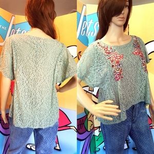 ⬇️ Embroidered Floral Lace High-low Crop Top Teal